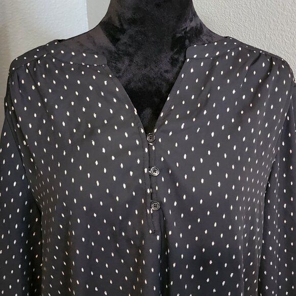 Faded Glory Blouse XL Black Polka Dots16/18 Roll Tab Sleeves Glitter Holiday - Picture 2 of 9